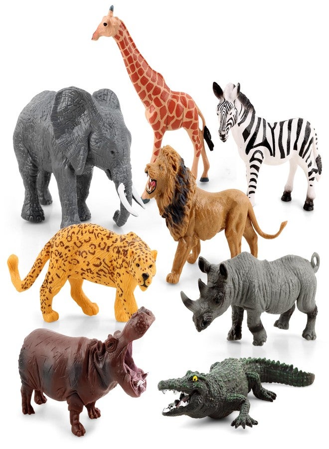 Lemicin 8PCS Large Solid Safari Animals Figures Toys Realistic Jungle Wild Animal Figurines African Wildlife with Giraffe Lion for Kids Boys Girls Toddlers 3-5 Years Old Birthday Gift Party Favors - Image 1